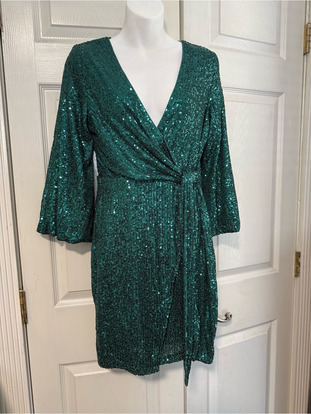 Timming Women’s Emerald Green Sequin Wrap Dress V-Neck